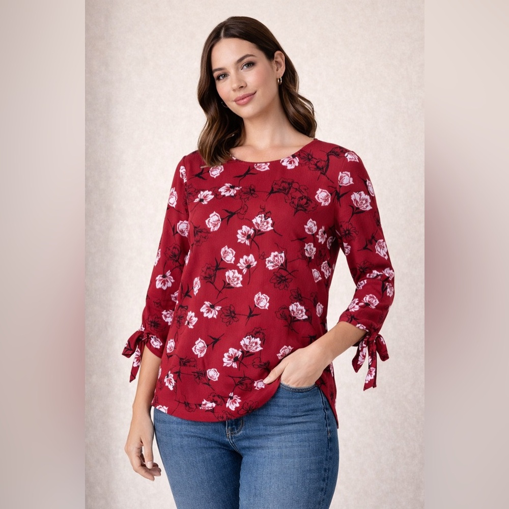 Suzy Shier Red Floral Blouse